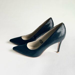 Marc Fisher Black Lizard Print Textile Point Toe Classic Heels size 7